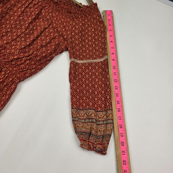 Boho Crochet Trim Off Shoulder Romper Rust Red‎ Womens Size M Festival En Crème - Picture 12 of 12